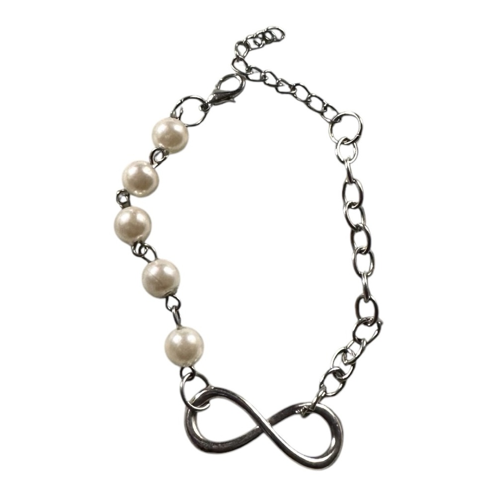 Fashion silver tone infinity bracelet w/faux pearls Women’s jewelry